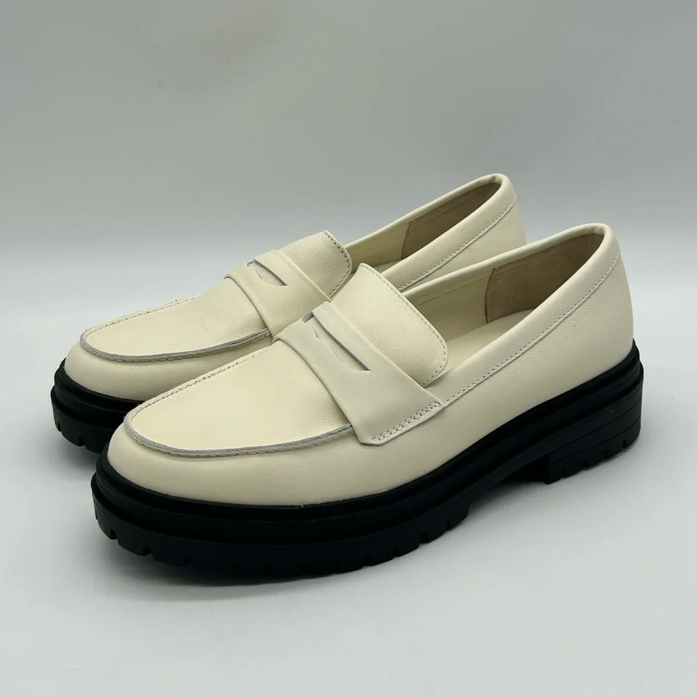 Quince Italian Leather Lug Sole Platform Loafers Bone Ivory Size 9.5 Women’s NWB